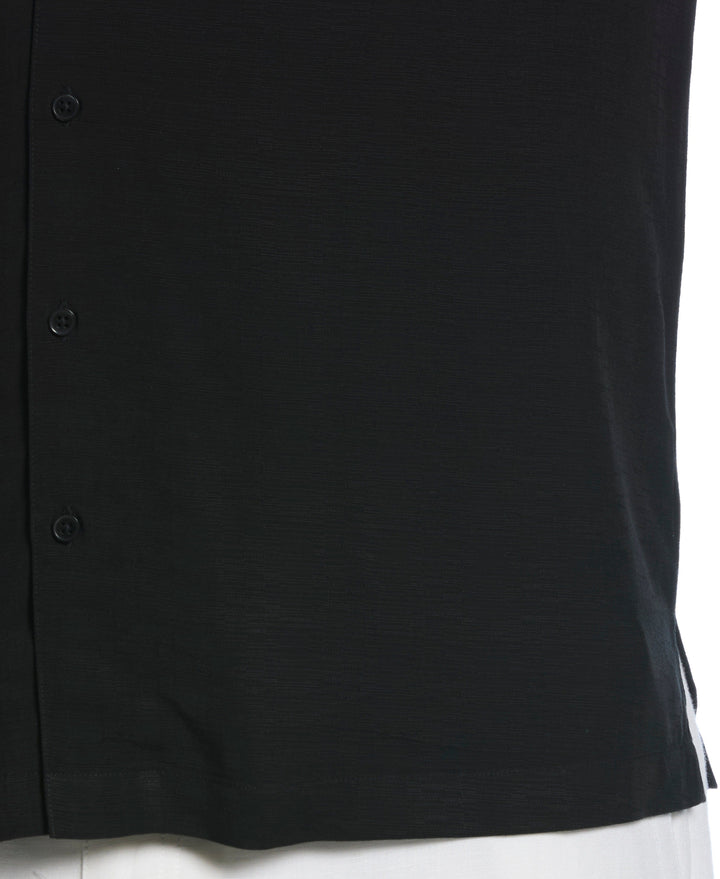 Big & Tall Solid Textured Cuban Collar Shirt (Jet Black) 