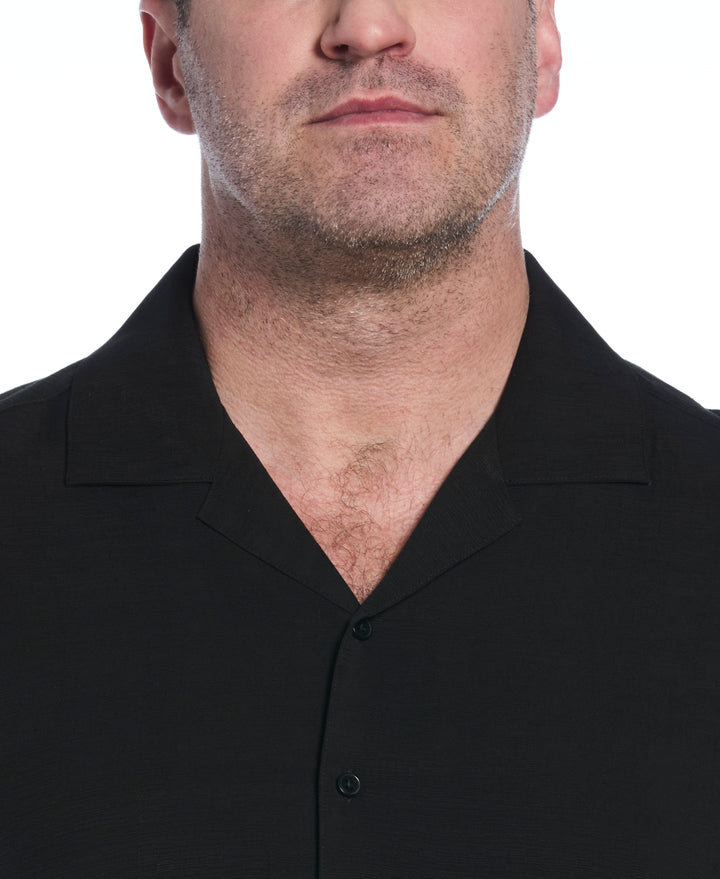 Big & Tall Solid Textured Cuban Collar Shirt (Jet Black) 
