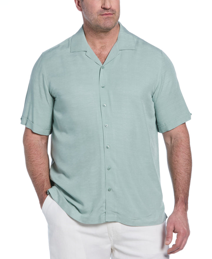 Big & Tall Solid Textured Cuban Collar Shirt (Blue Surf) 