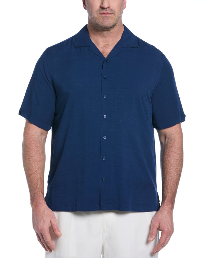 Big & Tall Solid Textured Cuban Collar Shirt (Estate Blue) 