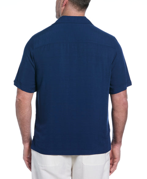Big & Tall Solid Textured Cuban Collar Shirt (Estate Blue) 