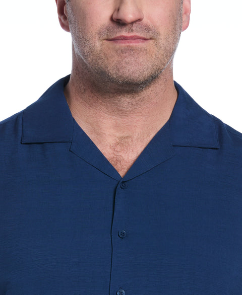Big & Tall Solid Textured Cuban Collar Shirt (Estate Blue) 