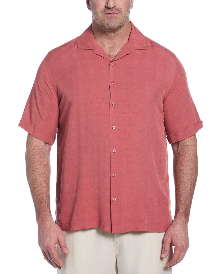 Big & Tall Solid Textured Cuban Collar Shirt (Dusty Cedar) 
