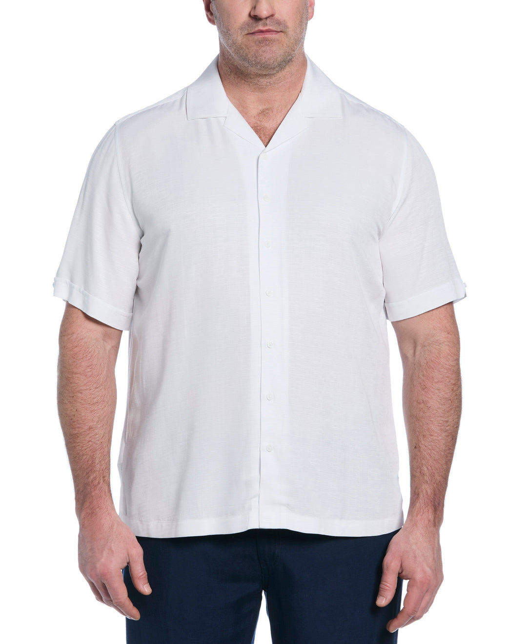 Big & Tall Solid Textured Cuban Collar Shirt (Brilliant White) 