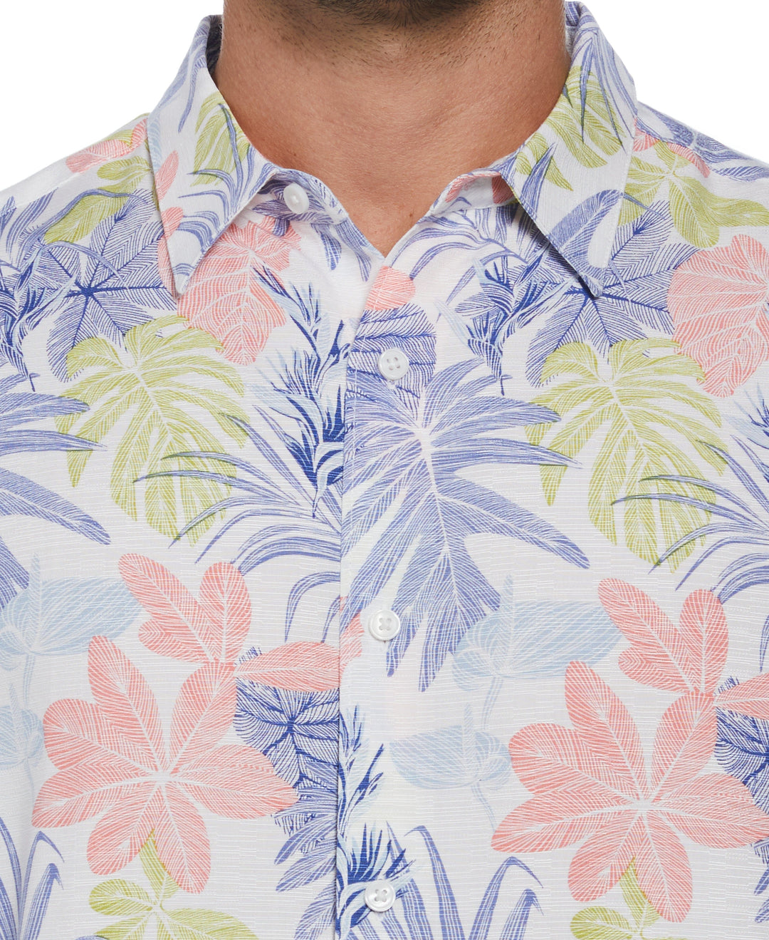 Textured Floral Leaf Print Shirt (Brilliant White) 