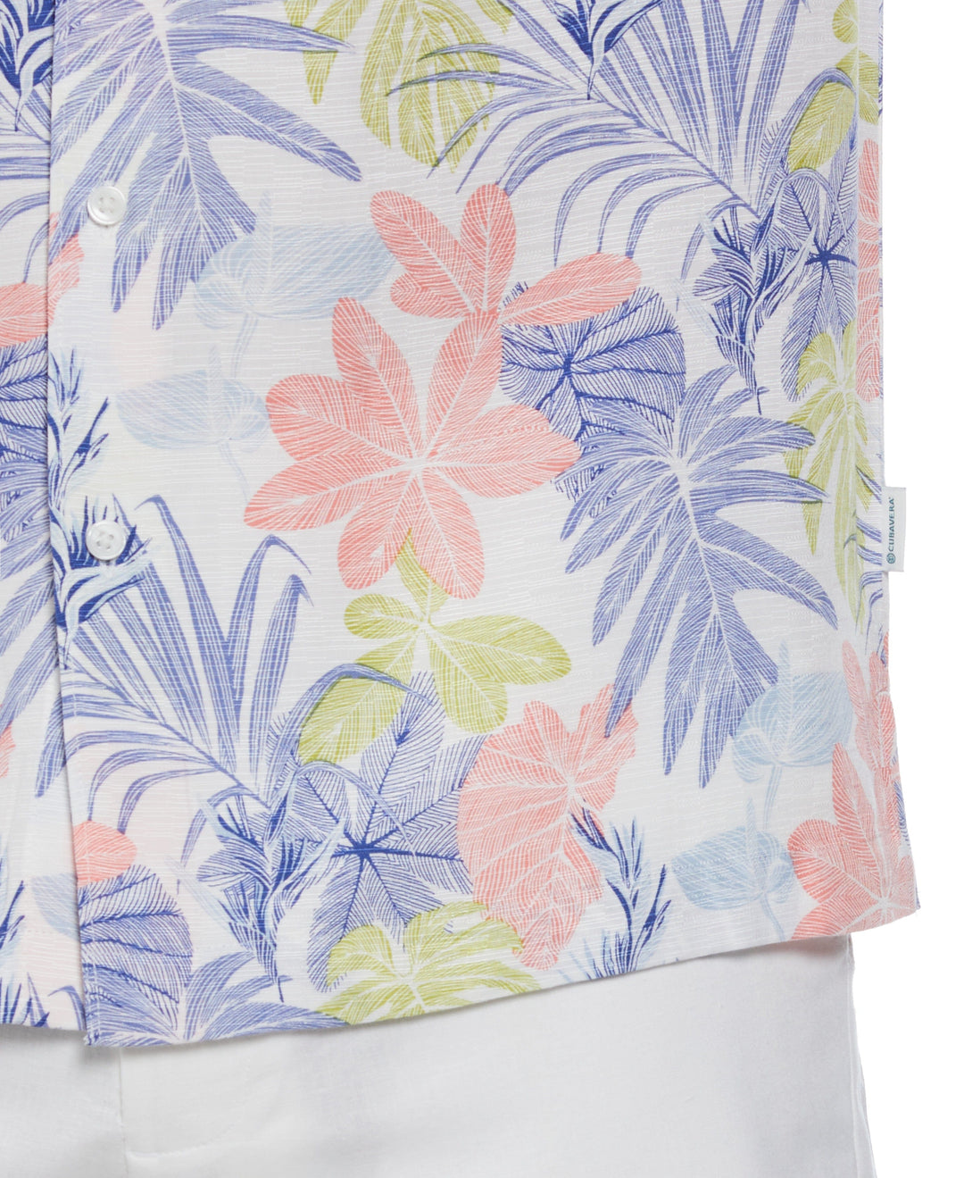 Textured Floral Leaf Print Shirt (Brilliant White) 