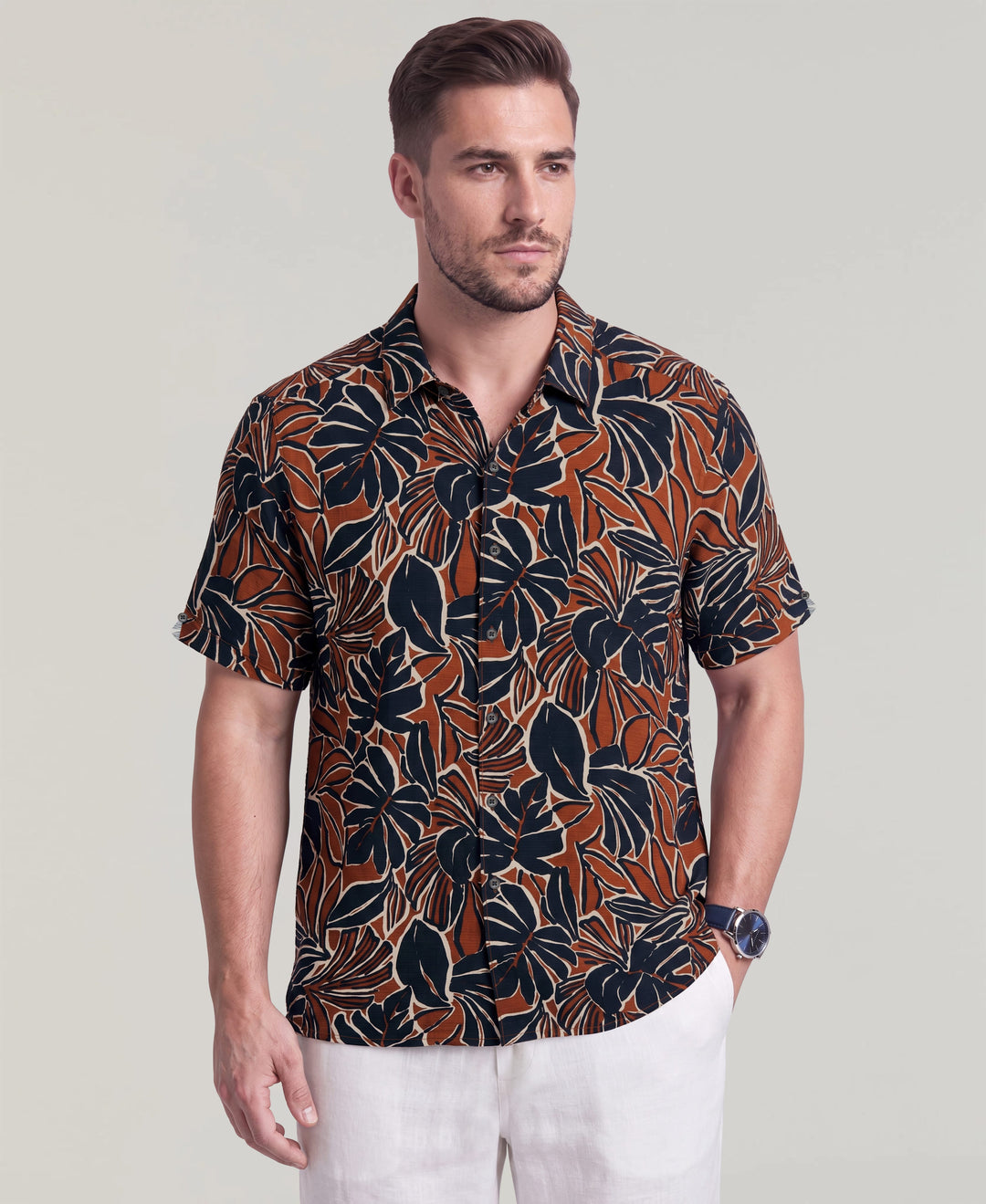 Big & Tall Tropical Print Shirt (Arabian Spice) 