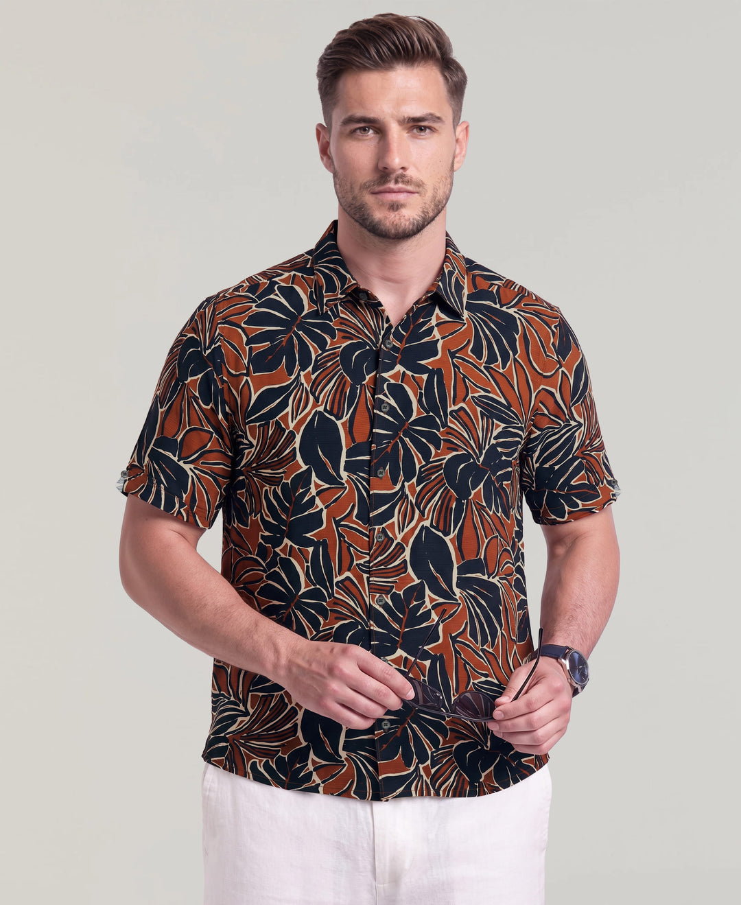 Big & Tall Tropical Print Shirt (Arabian Spice) 