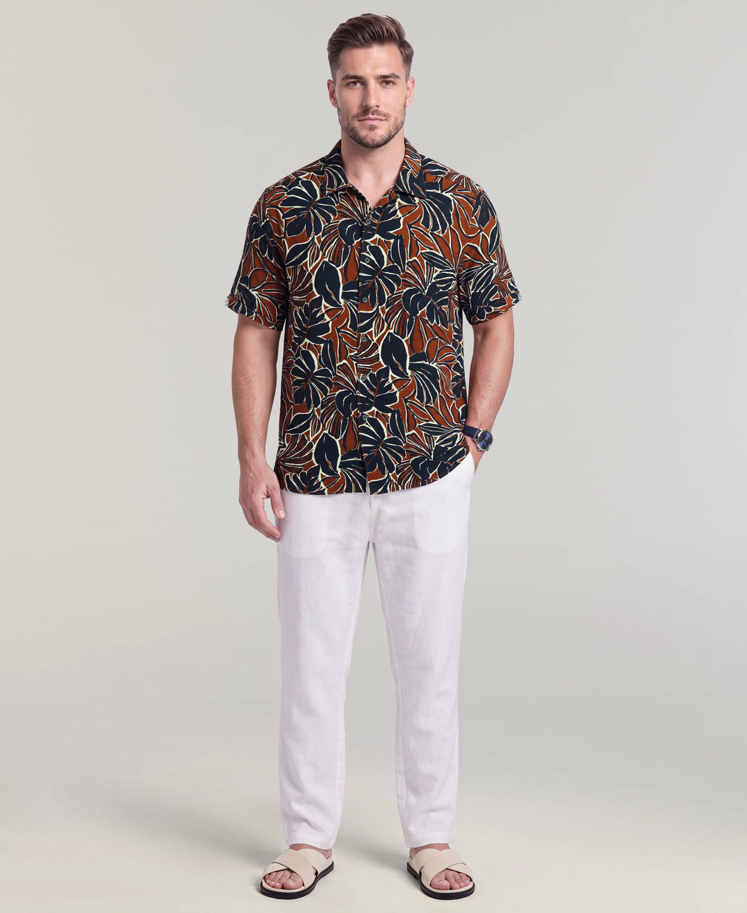 Big & Tall Tropical Print Shirt (Arabian Spice) 