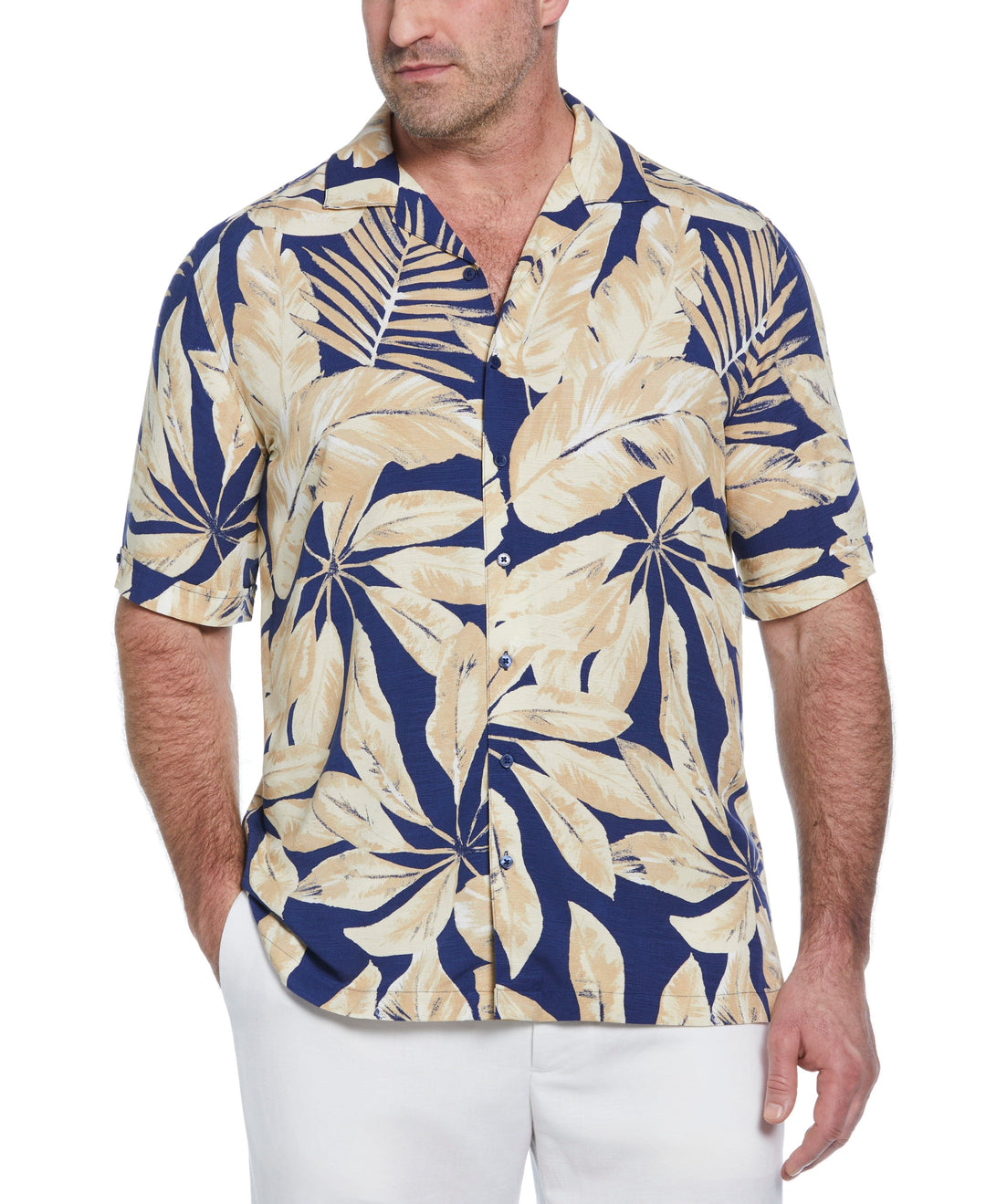 Big & Tall Textured Large Scale Palm Print Shirt (Blueprint) 