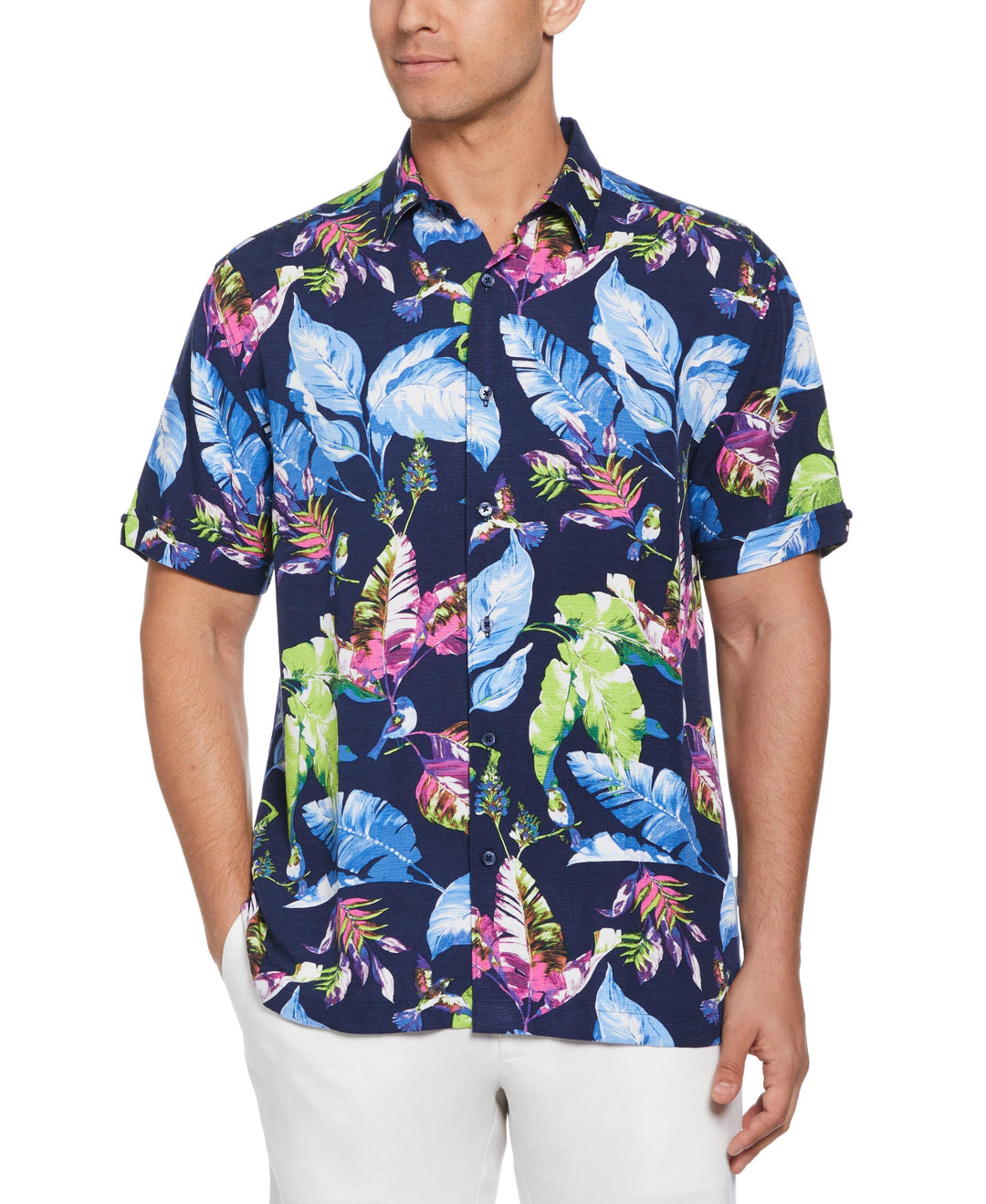 Big & Tall Textured Leaf Print Shirt-Casual Shirts-Cubavera