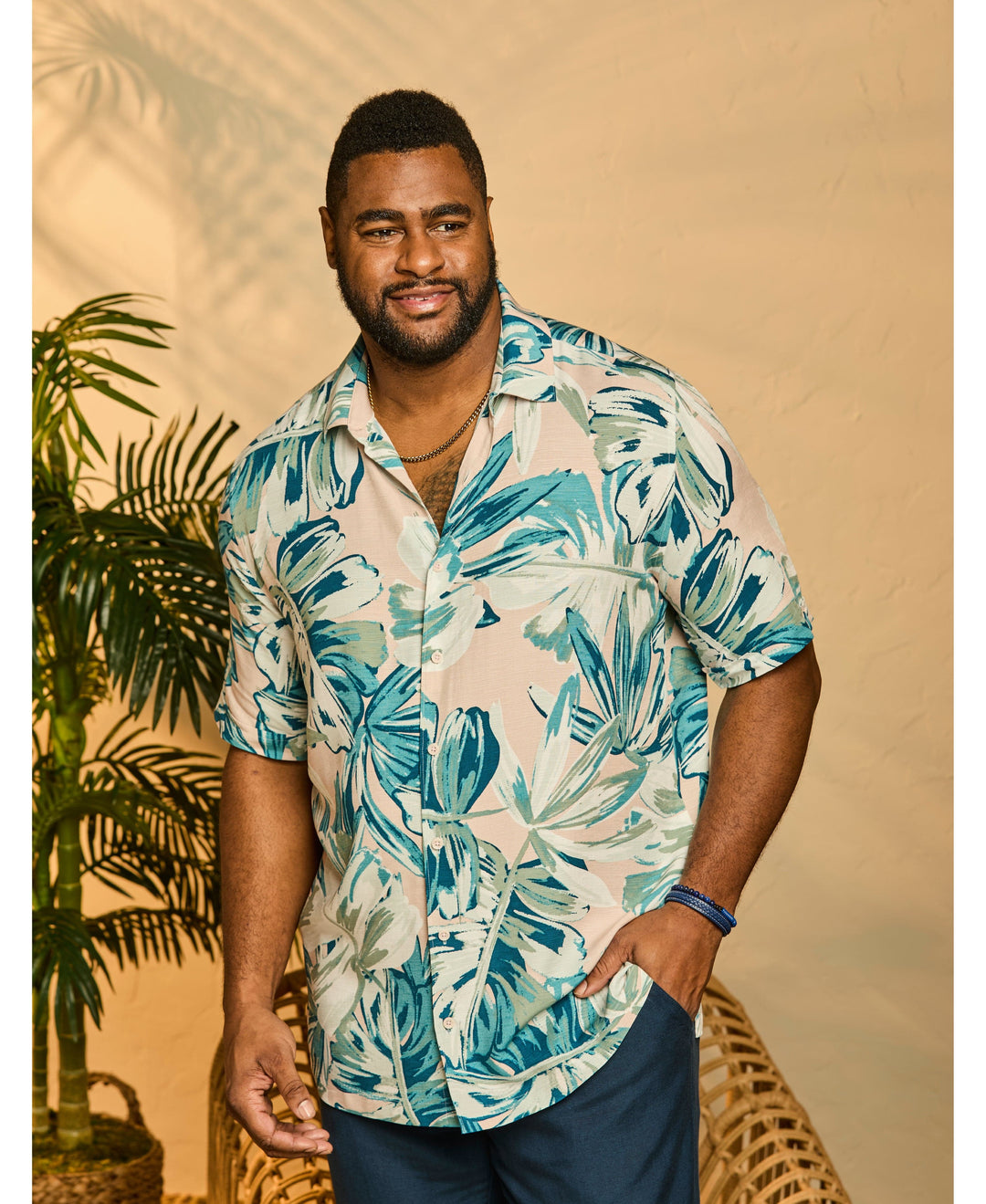 Big & Tall Textured Oversized Leaf Print Shirt-Casual Shirts-Cubavera