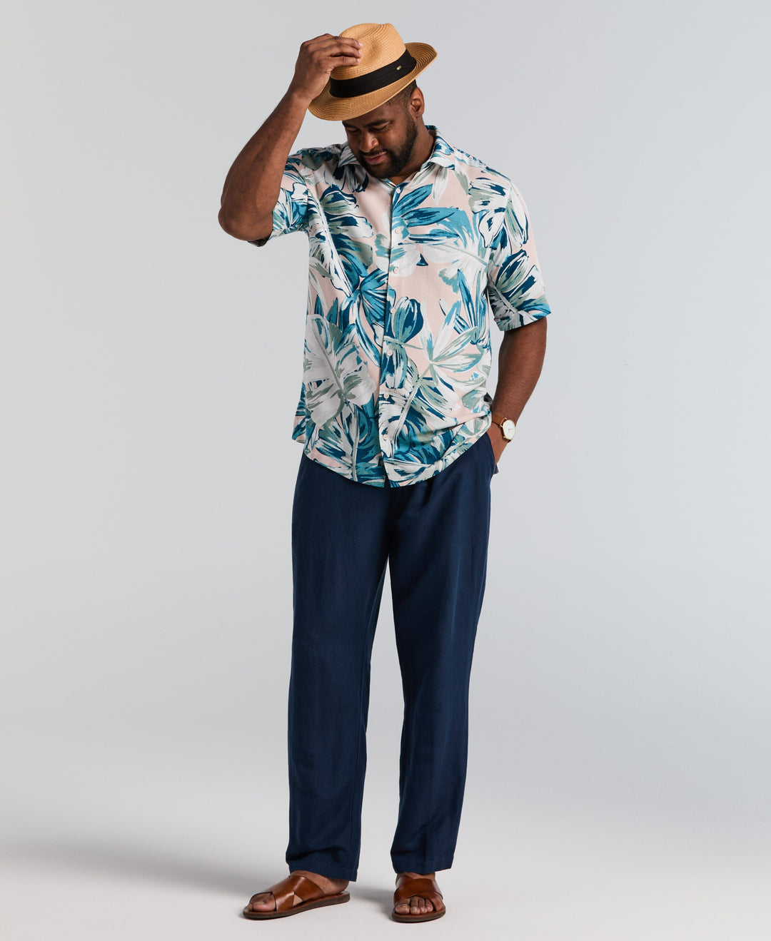 Big & Tall Textured Oversized Leaf Print Shirt (Rose Smoke) 