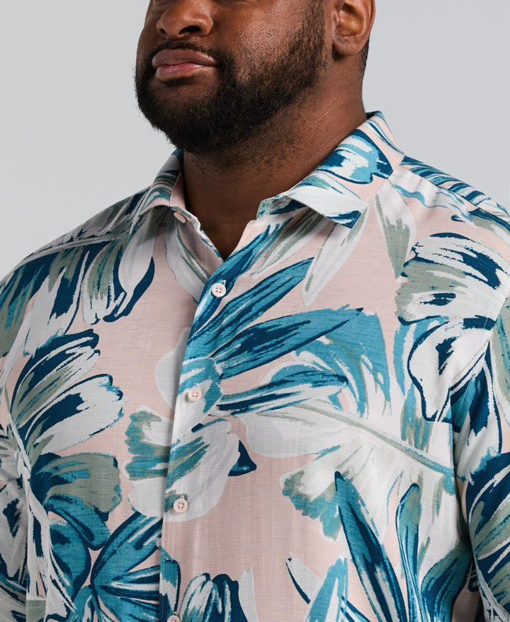 Big & Tall Textured Oversized Leaf Print Shirt (Rose Smoke) 