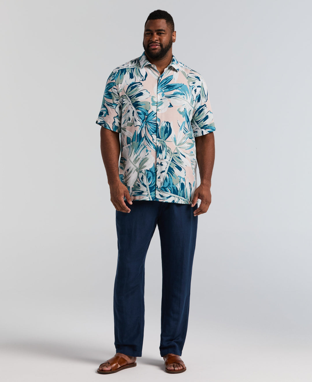 Big & Tall Textured Oversized Leaf Print Shirt (Rose Smoke) 