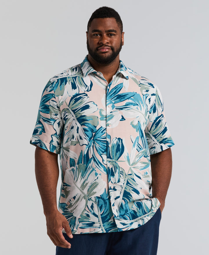 Big & Tall Textured Oversized Leaf Print Shirt (Rose Smoke) 
