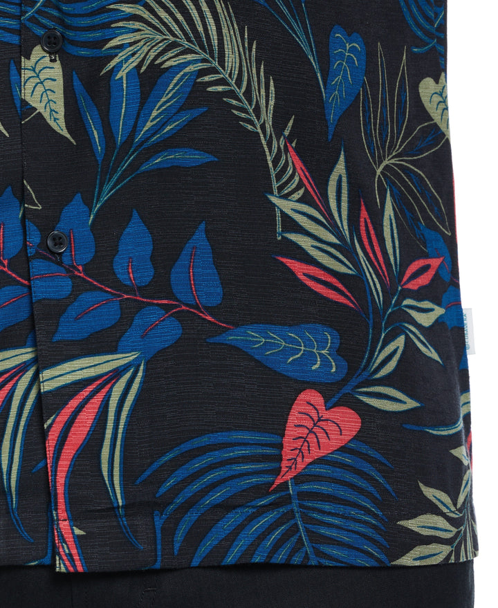 Big & Tall Textured Tropical Print Cuban Collar Shirt-Casual Shirts-Cubavera