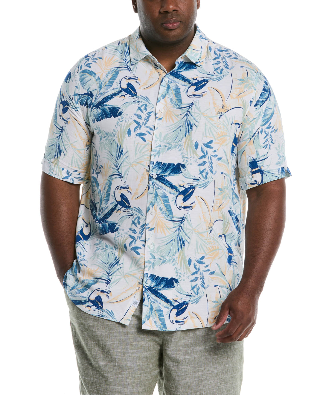 Big & Tall Toucan Print Shirt (Brilliant White) 