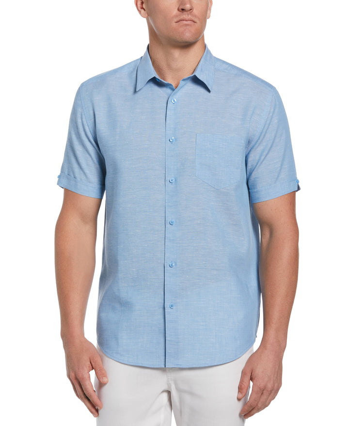 Big & Tall Travelselect™ Linen-Blend One Pocket Shirt-Casual Shirts-Azure Blue-2X-Cubavera