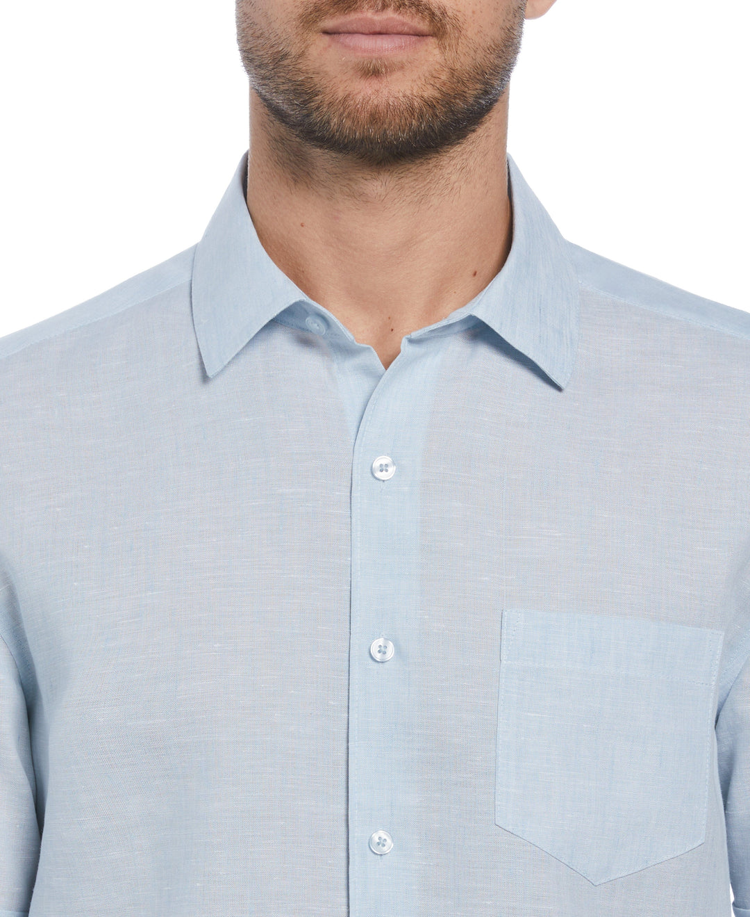 Big & Tall TravelSelect™ Linen-Blend One Pocket Shirt (Cerulean) 