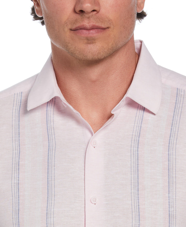 Linen Blend Tri-Color Panel Shirt (Pink Tulle) 
