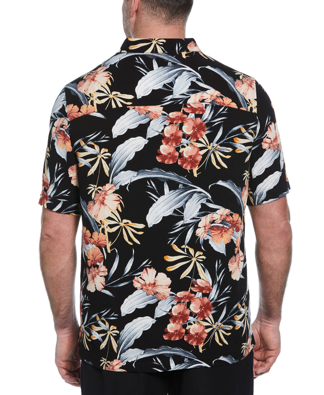 Big & Tall Tropical Floral Print Shirt (Jet Black) 