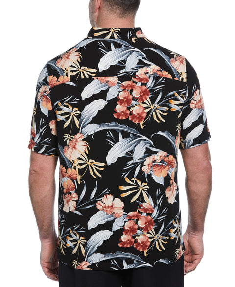 Big & Tall Tropical Floral Print Shirt (Jet Black) 