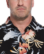 Big & Tall Tropical Floral Print Shirt (Jet Black) 