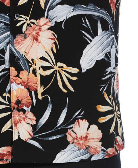Big & Tall Tropical Floral Print Shirt (Jet Black) 