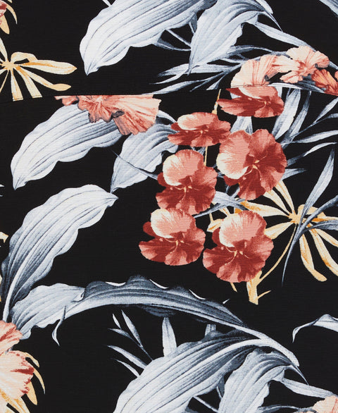 Big & Tall Tropical Floral Print Shirt (Jet Black) 