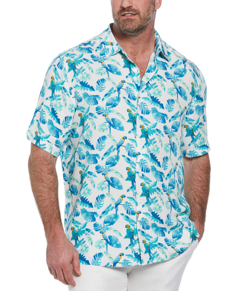 Big & Tall Tropical Parrot Print Shirt (Brilliant White) 