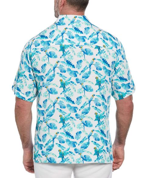 Big & Tall Tropical Parrot Print Shirt (Brilliant White) 