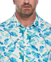 Big & Tall Tropical Parrot Print Shirt (Brilliant White) 