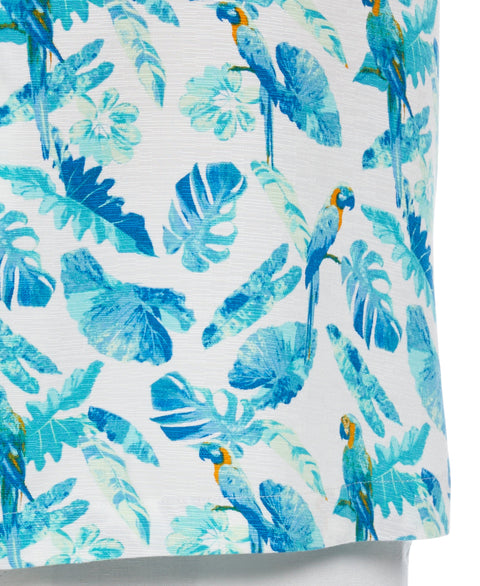 Big & Tall Tropical Parrot Print Shirt (Brilliant White) 