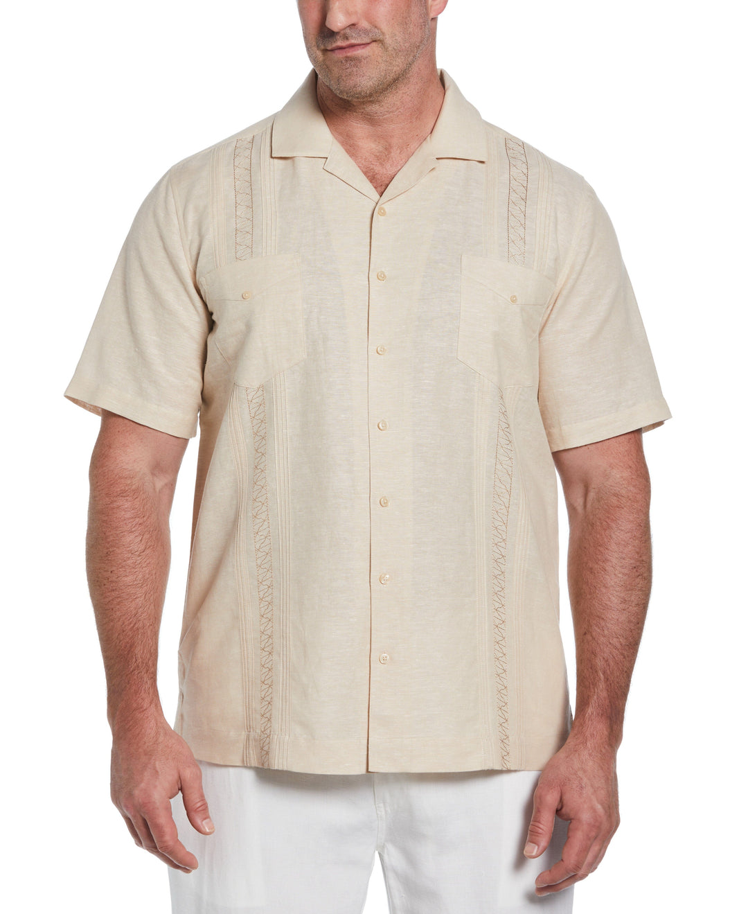 Big & Tall Two Pocket Embroidered Guayabera Shirt (Cuban Sand) 