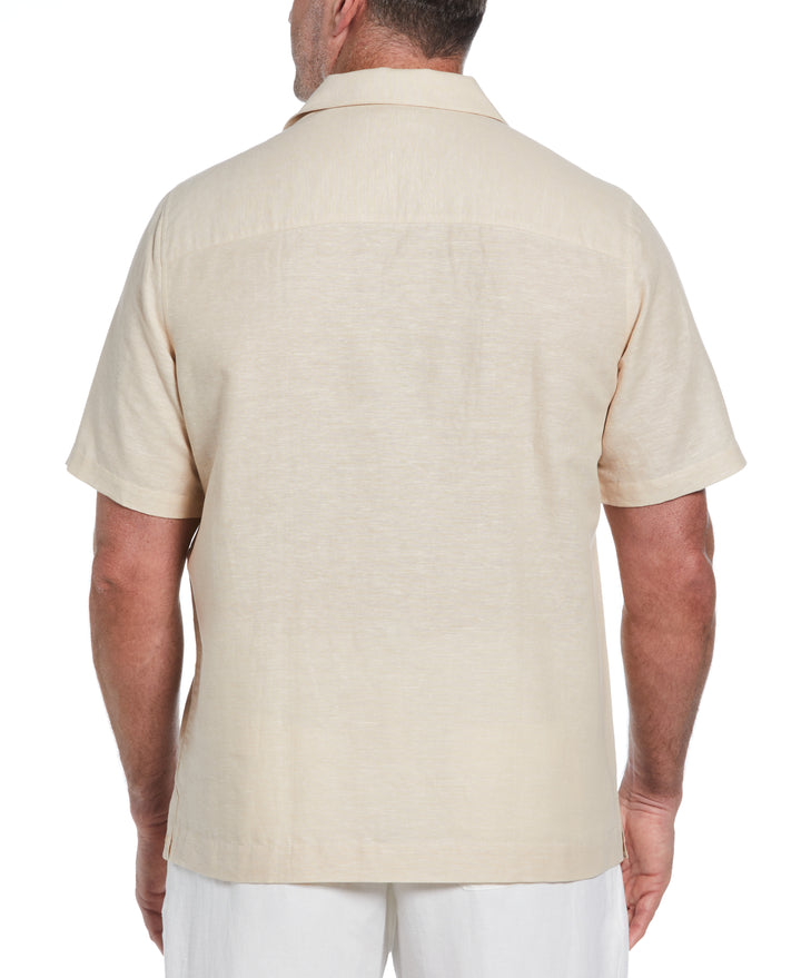 Big & Tall Two Pocket Embroidered Guayabera Shirt (Cuban Sand) 