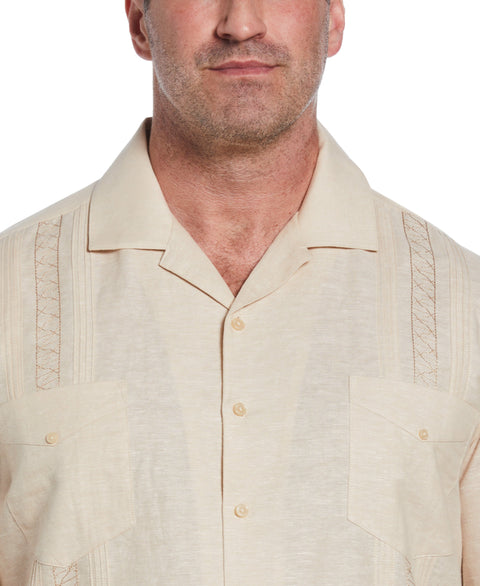 Big & Tall Two Pocket Embroidered Guayabera Shirt (Cuban Sand) 