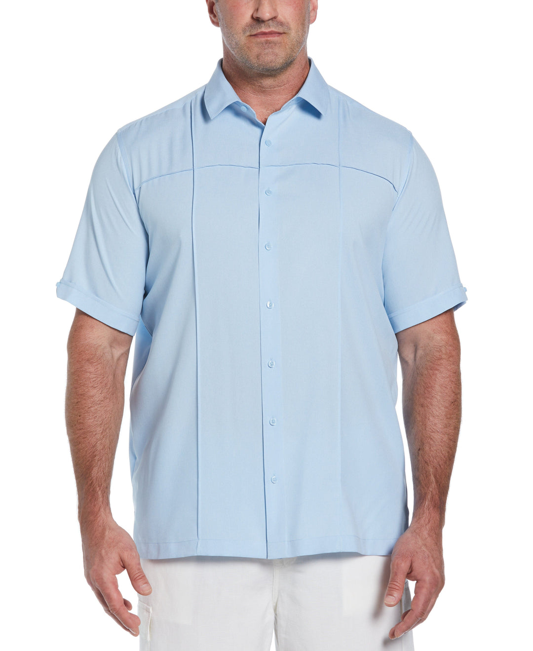 Big & Tall Two-Tone Cross Tuck Chambray Shirt (Cerulean) 