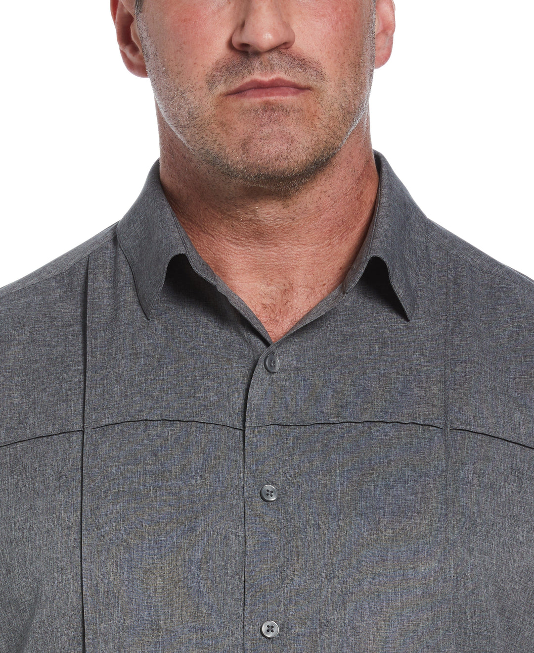 Big & Tall Two-Tone Cross Tuck Chambray Shirt (Jet Black) 