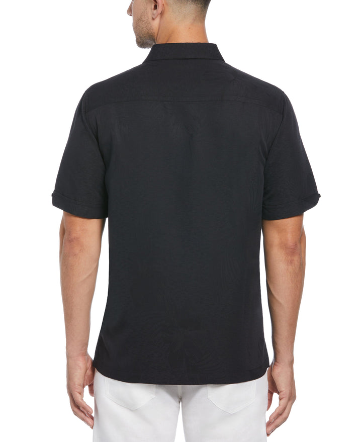 Two-Tone One Pocket Floral Print Shirt (Jet Black) 