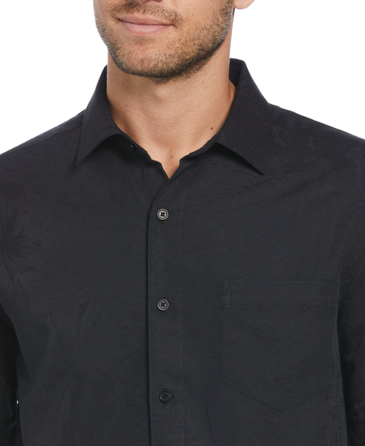Two-Tone One Pocket Floral Print Shirt (Jet Black) 
