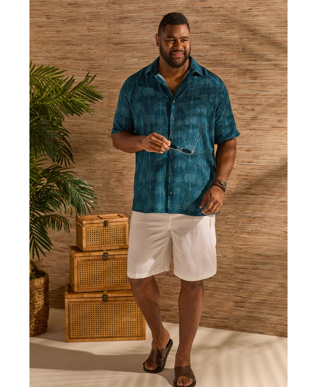Big & Tall Viscose Medallion Palm Print Shirt-Casual Shirts-Cubavera