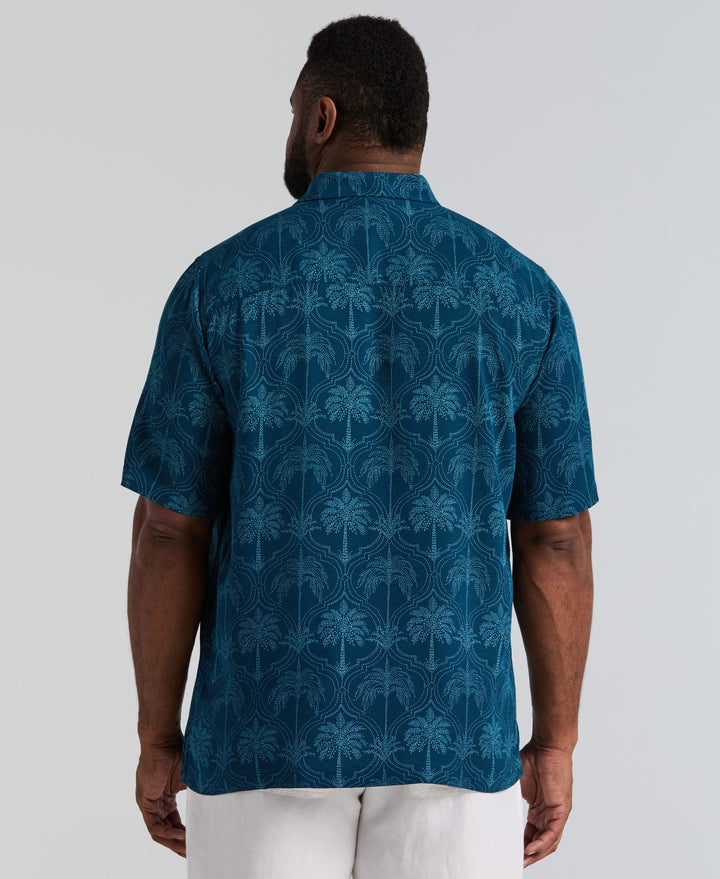 Big & Tall Viscose Medallion Palm Print Shirt (Sailor Blue) 