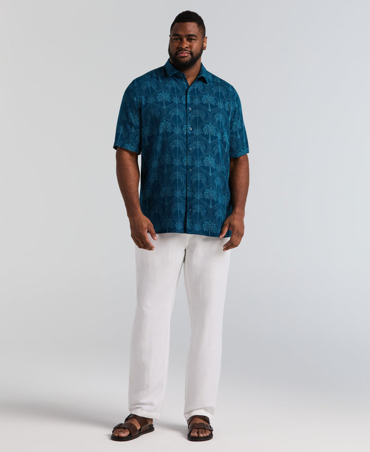 Big & Tall Viscose Medallion Palm Print Shirt (Sailor Blue) 