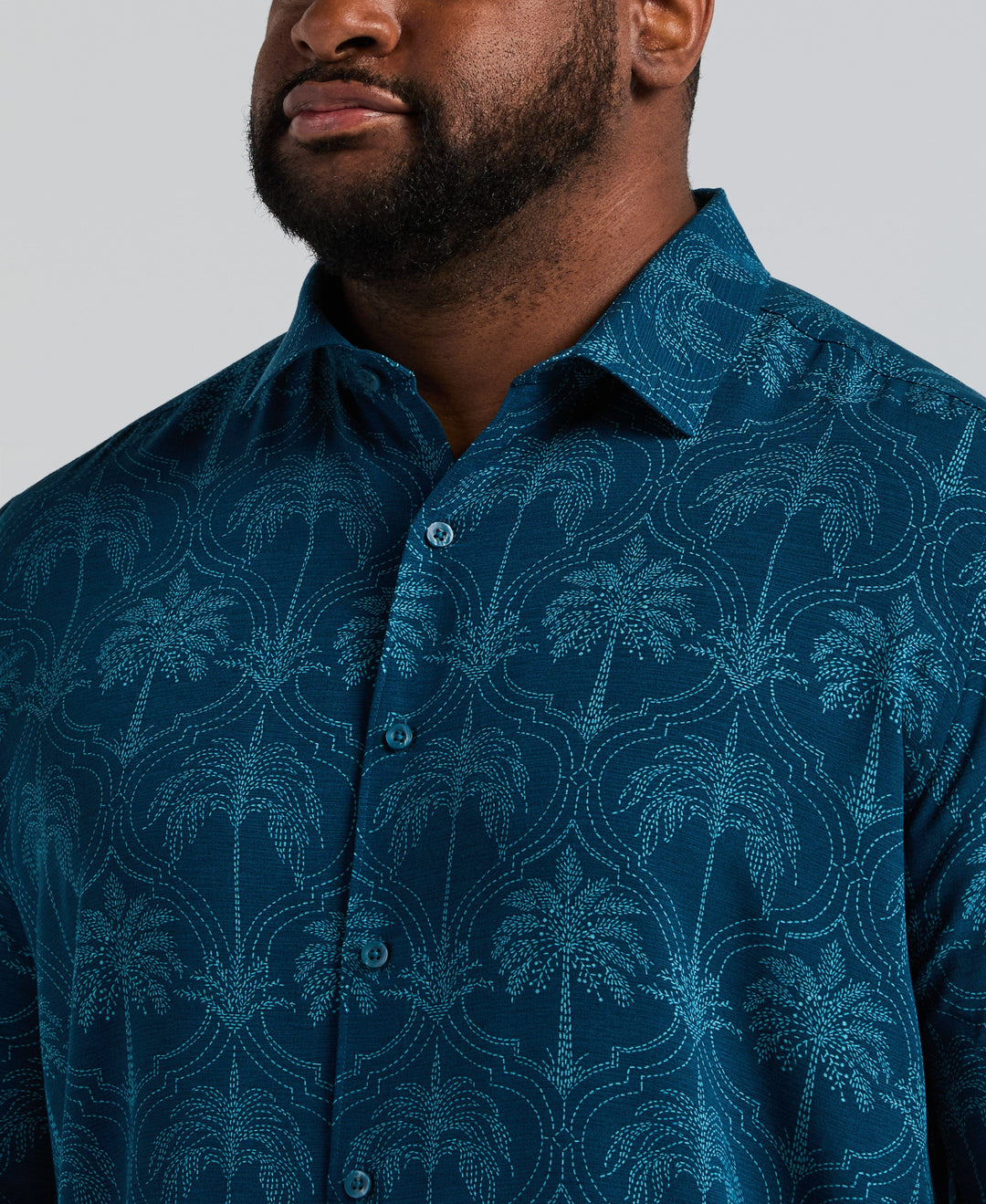 Big & Tall Viscose Medallion Palm Print Shirt (Sailor Blue) 