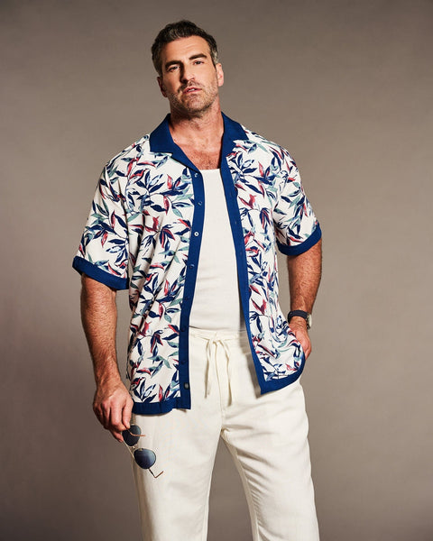 Big & Tall Watercolor Leaf Print Textured Shirt-Casual Shirts-Cubavera