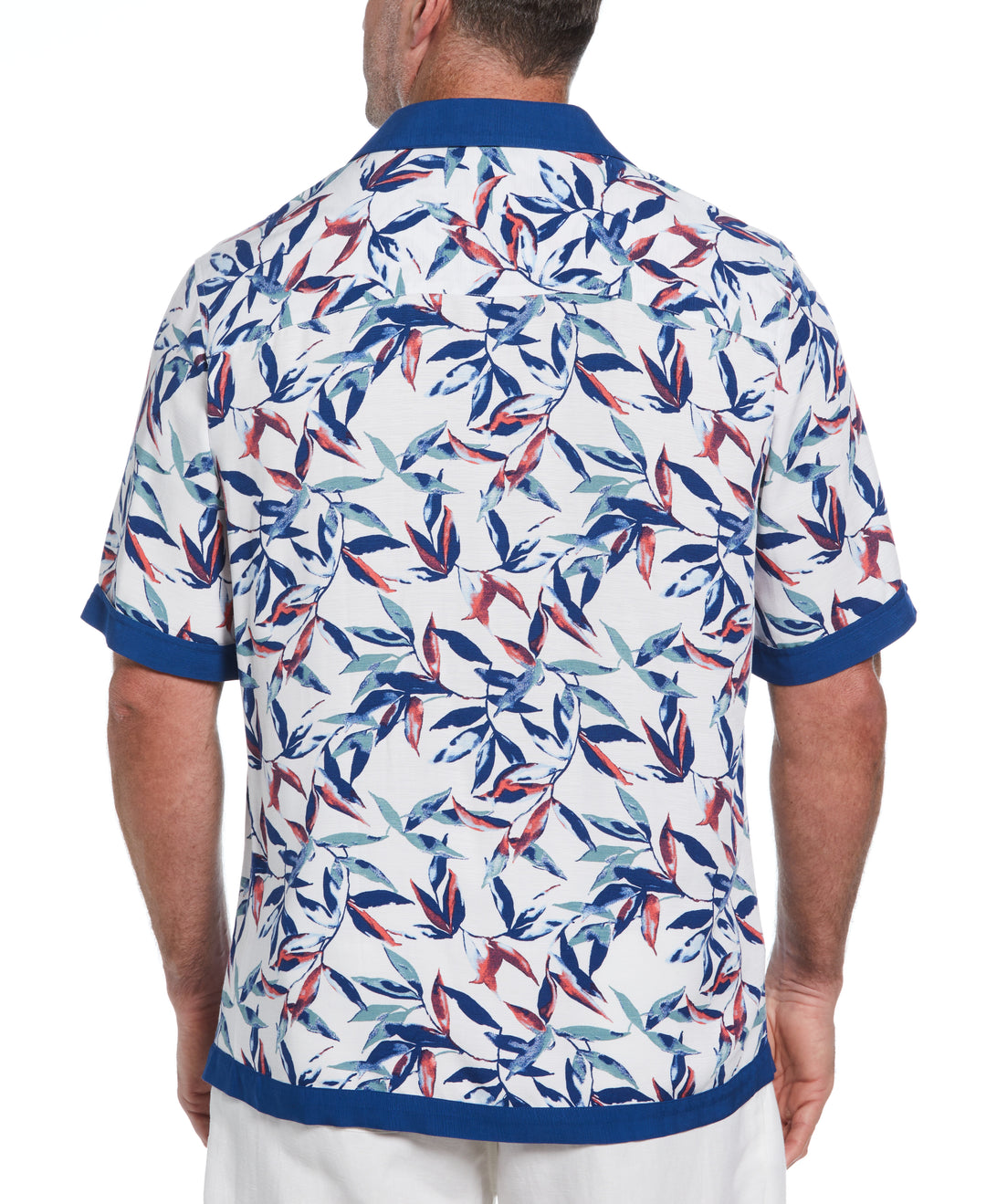 Big & Tall Watercolor Leaf Print Textured Shirt (Brilliant White) 