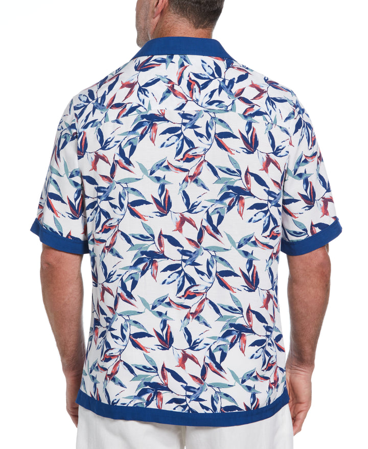 Big & Tall Watercolor Leaf Print Textured Shirt (Brilliant White) 