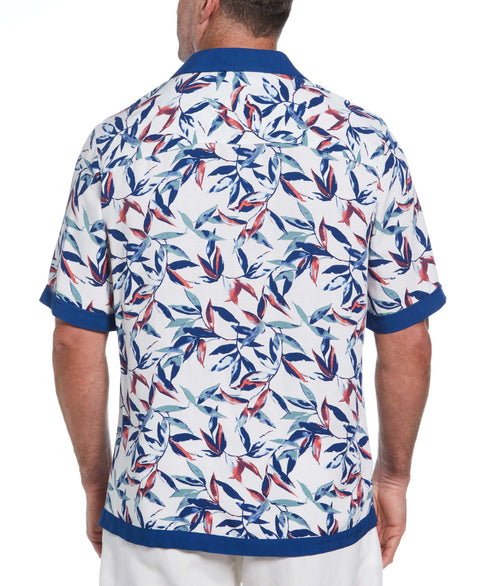 Big & Tall Watercolor Leaf Print Textured Shirt (Brilliant White) 