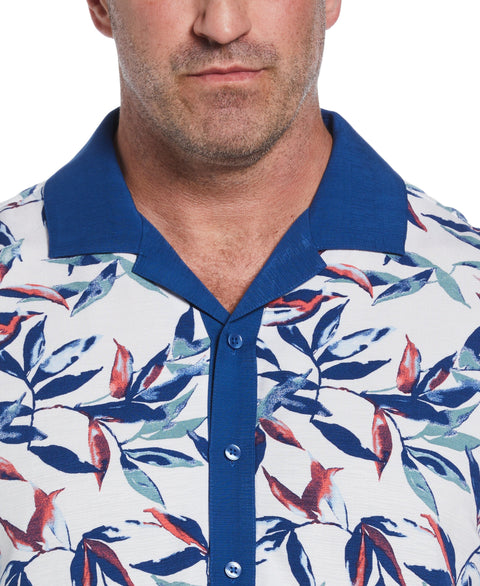 Big & Tall Watercolor Leaf Print Textured Shirt (Brilliant White) 
